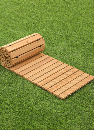 Wooden Garden Pathway, 8 ft L x 17 in W, Non-Slip Straight Garden Walkway, Roll Out Cedar Outdoor Walkway Path with Wire Rope Connection, Decorative Garden Paver for Backyard Wedding Party