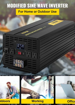 Power Inverter, 5000W Modified Sine Wave Inverter, DC 12V to AC 120V Car Converter, with LCD Remote Controller, LED Indicator, AC Outlets Inverter for Truck RV Car Boat Travel Camping Emergency