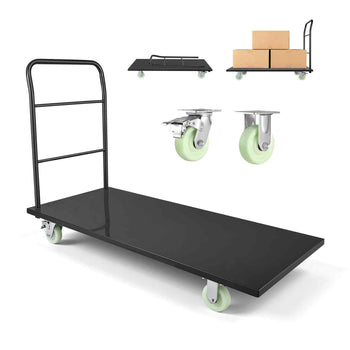 Heavy Duty Platform Truck, 2000 lbs Capacity, Industrial Steel Flatbed Cart with Swivel Wheels and Handle, Platform Hand Push Truck Dolly, Easy Storage, for Luggage Moving, 60 x 27.6 x 42.9 in