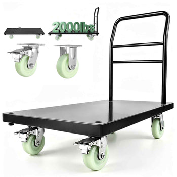 Heavy Duty Platform Truck, 2000 lbs Capacity, Industrial Steel Flatbed Cart with Swivel Wheels and Handle, Platform Hand Push Truck Dolly, Easy Storage, for Luggage Moving, 48 x 24 x 32.1 in