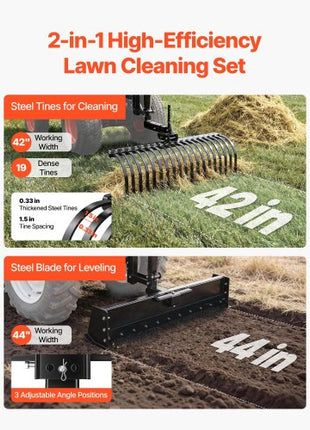 42 in Tow Behind Landscape Rake, 3-Point Lawn Rock Rake with Blade & Lift Lever, Fit Category 1 ATVs UTVs Lawn Tractors, Heavy Duty Dethatcher Rake for Debris Leaves Thatch
