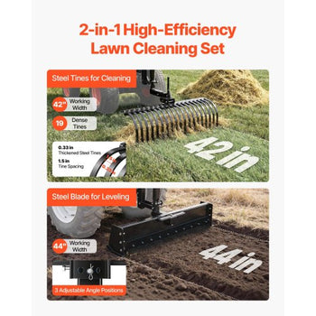 42 in Tow Behind Landscape Rake, 3-Point Lawn Rock Rake with Blade & Lift Lever, Fit Category 1 ATVs UTVs Lawn Tractors, Heavy Duty Dethatcher Rake for Debris Leaves Thatch