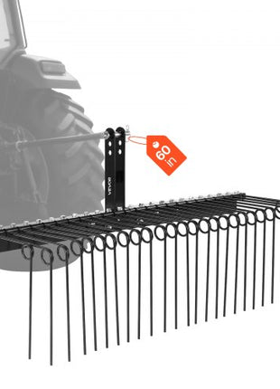 60 in Tow Behind Landscape Rake, 3 Point Hitch Lawn Dethatcher Rake, 26 Spring Steel Tines, for Category 1 Tractors, Heavy Duty & Rust-Resistant Rakes Tractor Attachments for Leaves Pine Needles