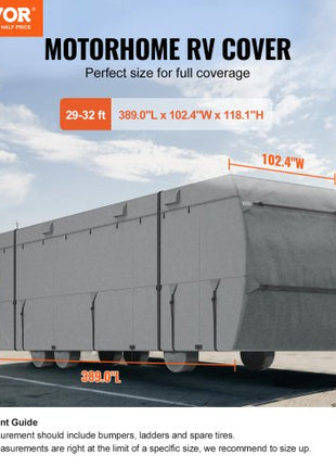 Class C RV Cover, 29-32 ft Motorhome Cover, Oxford Fabric Motorhome RV Cover, Waterproof, Windproof and Rip-Stop, Camper Cover with Storage Bag, Repair Patches, Straps and Tire Covers