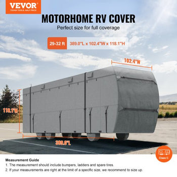 Class C RV Cover, 29-32 ft Motorhome Cover, Oxford Fabric Motorhome RV Cover, Waterproof, Windproof and Rip-Stop, Camper Cover with Storage Bag, Repair Patches, Straps and Tire Covers