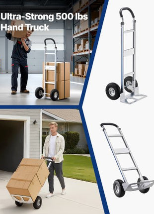 Hand Truck, 500 lbs Load Capacity, Heavy-Duty Hand Truck Dolly with Non-Slip Wheels & Handle, Aluminum Alloy Portable Trolley Dolly with Tie-down Strap for Moving Home, Office, Warehouse