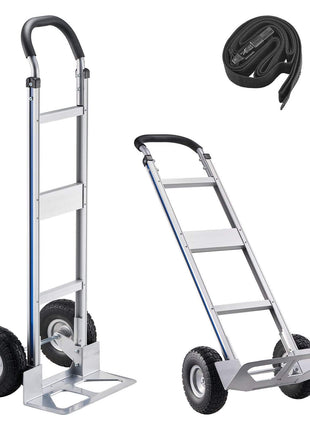 Hand Truck, 500 lbs Load Capacity, Heavy-Duty Hand Truck Dolly with Non-Slip Wheels & Handle, Aluminum Alloy Portable Dolly with Tie-down Strap for Moving Home, Office, Warehouse