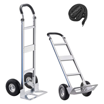Hand Truck, 500 lbs Load Capacity, Heavy-Duty Hand Truck Dolly with Non-Slip Wheels & Handle, Aluminum Alloy Portable Dolly with Tie-down Strap for Moving Home, Office, Warehouse
