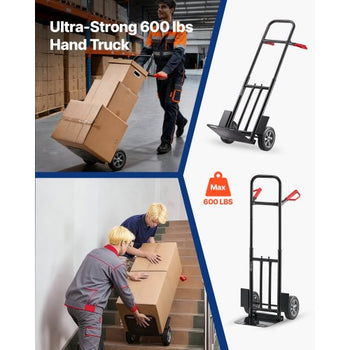 Hand Truck, 600 lbs Load Capacity, Heavy-Duty Hand Truck Dolly with Wheels & Telescoping Handle, Portable Trolley Dolly with Tie-down Strap for Moving Home, Office, Warehouse, Supermarket
