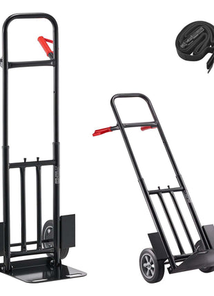 Hand Truck, 600 lbs Load Capacity, Heavy-Duty Hand Truck Dolly with Wheels & Telescoping Handle, Portable Dolly with Tie-down Strap for Moving Home, Office, Warehouse, Supermarket