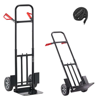 Hand Truck, 600 lbs Load Capacity, Heavy-Duty Hand Truck Dolly with Wheels & Telescoping Handle, Portable Dolly with Tie-down Strap for Moving Home, Office, Warehouse, Supermarket