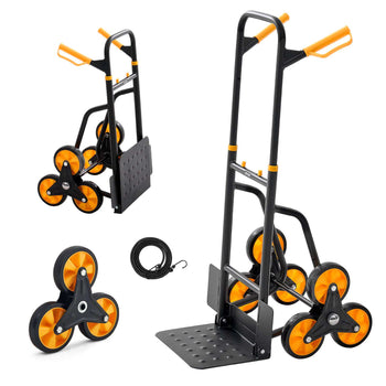 Stair Climbing Cart, 770 lbs Stair-Climbing Capacity, Heavy-Duty Folding Trolley Cart with Telescoping Handle, 6 Wheels and 2 Bungee Cords, Stair Climber Dolly for Home, Groceries, Warehouse