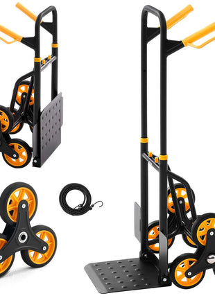 Stair Climbing Cart, 440 lbs Stair-Climbing Capacity, Heavy-Duty Folding Trolley Cart with Telescoping Handle, 6 Wheels and 2 Bungee Cords, Stair Climber Dolly for Home, Groceries, Warehouse