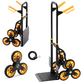 Stair Climbing Cart, 440 lbs Stair-Climbing Capacity, Heavy-Duty Folding Trolley Cart with Telescoping Handle, 6 Wheels and 2 Bungee Cords, Stair Climber Dolly for Home, Groceries, Warehouse