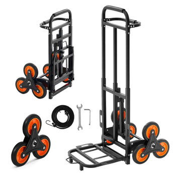 Stair Climbing Cart, 460 lbs Stair-Climbing Capacity, Heavy-Duty Folding Trolley Cart with Telescoping Handle, 6 Wheels and 2 Bungee Cords, Stair Climber Dolly for Home, Groceries, Warehouse