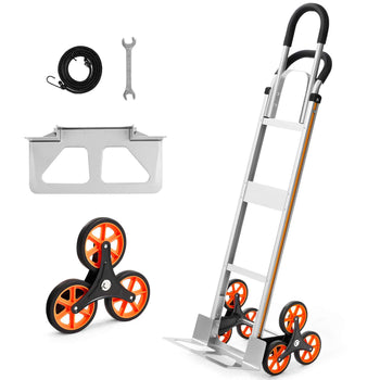 Stair Climbing Cart, 650 lbs Stair-Climb Capacity, Aluminum Alloy Folding Trolley Cart with Telescoping Handle, 6 Wheels and 2 Bungee Cords, Stair Climber Dolly for Home, Groceries, Warehouse