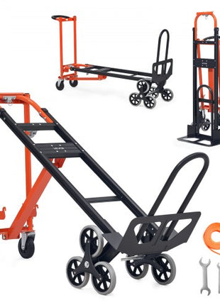 3 in 1 Industrial Convertible Stair Climbing Cart, 770 lbs Max Load, Folding Hand Truck Dolly with Handle & Wheels, Stair Climbing Utility Trolley for Transport & Moving, Orange & Silver