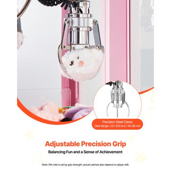 Claw Crane Machine, Medium-Sized Arcade Game Machine with Light & Sound, Adjustable Steel Claws, Precise Toy Candy Grabber Prize Dispenser Vending Toy, for Commercial Home Parties Cinema, Pink