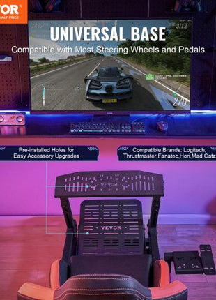 Racing Wheel Stand with Wheels For Logitech G923/G920/G29, Heavy Duty Steel Driving Simulator Cockpit-Thrustmaster T248P, Steering Wheel Bracket & Foot Pedal Adjustable, Max Load 330 LBS