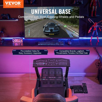 Racing Wheel Stand with Wheels For Logitech G923/G920/G29, Heavy Duty Steel Driving Simulator Cockpit-Thrustmaster T248P, Steering Wheel Bracket & Foot Pedal Adjustable, Max Load 330 LBS