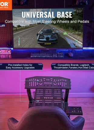 Racing Wheel Stand For Logitech G923/G920/G29, Heavy Duty Steel Driving Simulator Cockpit-Thrustmaster T248P, Steering Wheel Bracket Height & Foot Pedal Angle Adjustable,Max Load 330 LBS Compact