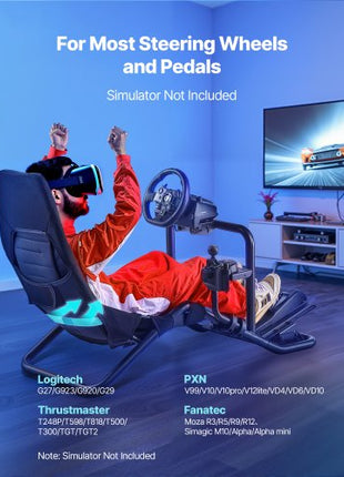 Racing Wheel Stand, Heavy-Duty Integrated Simulator Cockpit Steering Stand, Fit Logitech G25,G27,G29,G920,G923, Thrustmaster T300RS,TX F458,T500RS,T3PA-PRO (F1/GT) and CSR Pedals, Black