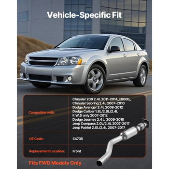 Catalytic Converter, Compatible with Chrysler 200 Sebring/Dodge Avenger Caliber Journey /Jeep Compass Patriot, 2.4L L4, Front, Replacement OE 54735, Stainless Steel, for Exhaust Gas Purification