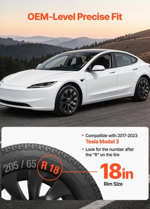 Hubcaps Wheel Covers for 2017-2023 Tesla Model 3, 18 Inch Set of 4 Wheel Rim Cover Hubcaps OEM Style Replacement, R18 Size Snap On Car Hub Caps, Premium 10-Spoke ABS Tire Rim Caps, Matte Black