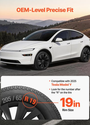 Hubcaps Wheel Covers for 2025 Tesla Model Y, 19 Inch Set of 4 Wheel Rim Cover Hubcaps OEM Style Replacement, R19 Size Snap On Car Hub Caps, Premium Sturdy 10-Spoke ABS Tire Rim Caps, Matte Black