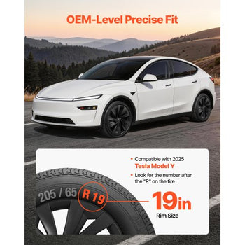 Hubcaps Wheel Covers for 2025 Tesla Model Y, 19 Inch Set of 4 Wheel Rim Cover Hubcaps OEM Style Replacement, R19 Size Snap On Car Hub Caps, Premium Sturdy 10-Spoke ABS Tire Rim Caps, Matte Black
