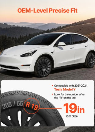 Hubcaps Wheel Covers for 2021-2024 Tesla Model Y, 19 Inch Set of 4 Wheel Rim Cover Hubcaps OEM Style Replacement, R19 Size Snap On Car Hub Caps, Premium 14-Spoke ABS Tire Rim Caps, Matte Black