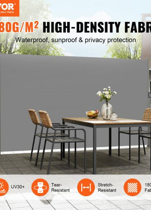 Retractable Side Awning, 63''x 118'' Aluminum Outdoor Privacy Screen, 280g Polyester Water-proof Retractable Patio Screen, UV 30+ Room Divider Wind Screen for Patio, Backyard, Balcony, Gray
