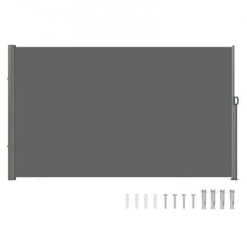Retractable Side Awning, 63''x 118'' Aluminum Outdoor Privacy Screen, 280g Polyester Water-proof Retractable Patio Screen, UV 30+ Room Divider Wind Screen for Patio, Backyard, Balcony, Gray