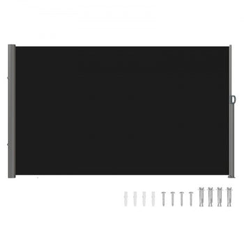 Retractable Side Awning, 71''x 118'' Aluminum Outdoor Privacy Screen, 280g Polyester Water-proof Retractable Patio Screen, UV 30+ Room Divider Wind Screen for Patio, Backyard, Balcony, Black