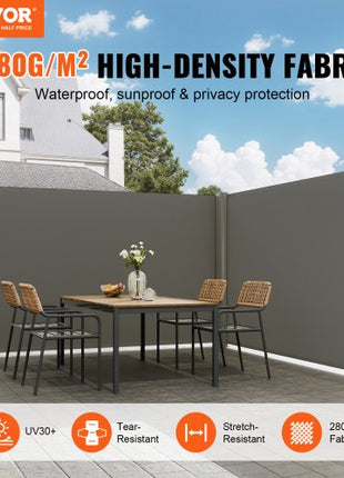 Retractable Side Awning, 71''x 236'' Aluminum Outdoor Privacy Screen, 280g Polyester Water-proof Retractable Patio Screen, UV 30+ Room Divider Wind Screen for Patio, Backyard, Balcony, Gray