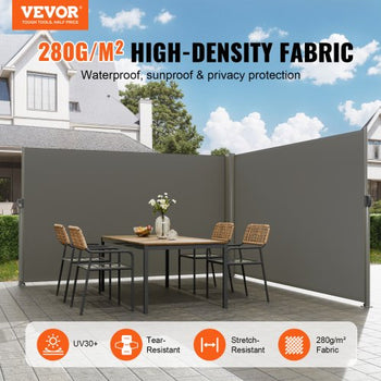 Retractable Side Awning, 71''x 236'' Aluminum Outdoor Privacy Screen, 280g Polyester Water-proof Retractable Patio Screen, UV 30+ Room Divider Wind Screen for Patio, Backyard, Balcony, Gray