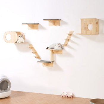 Wall Mounted Cat Shelves, Cat Wall Shelves and Perches with Jumping Boards,  Cat Beds, Hammocks & Cat Tree, Cat Furniture and Shelves up to 40 lbs for Sleeping, Playing, Climbing, Set of 7