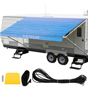 RV Awning 17\' Camper Awning Fabric, Trailer Awning Canopy Patio Camping Car Awning, Durable 15oz Vinyl Roller Tube for RV, Van, SUV, Patio Awning Replacement Ocean Blue Fade