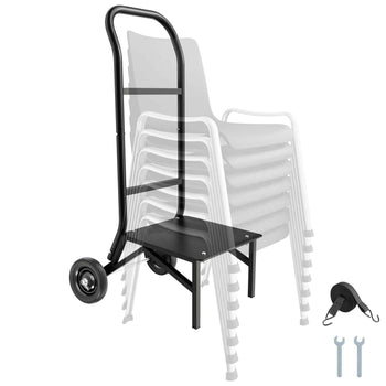 Folding Chair Rack, 150 LBS Capacity, Heavy-duty Chair Cart for Stacking 10 Chairs, Multi-Function Metal Chair Storage Dolly with Rubber Wheels, Push-Style Chair Holder, Matte Black
