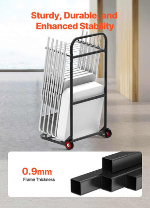Folding Chair Rack, 100 LBS Capacity, Heavy-duty Chair Cart for Hanging 10 Chairs, Multi-Function Metal Chair Storage Dolly with Rubber Wheels, Push-Style Chair Holder, Matte Black
