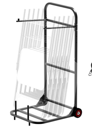 Folding Chair Rack, 100 LBS Capacity, Heavy-duty Chair Cart for Hanging 10 Chairs, Multi-Function Metal Chair Storage Dolly with Rubber Wheels, Push-Style Chair Holder, Matte Black