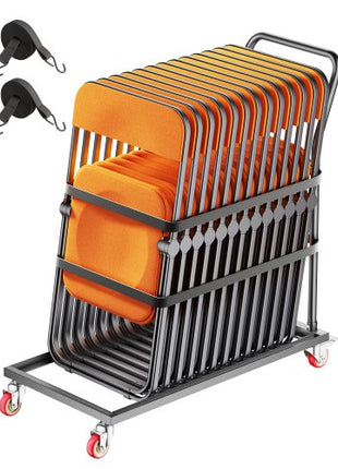 Folding Chair Rack, 300 LBS Capacity, L-shape Vertical Placement Chair Cart for 25 Chairs, Heavy-duty Metal Chair Storage Dolly with Rubber Wheels, Multi-Function Chair Holder, Matte Black