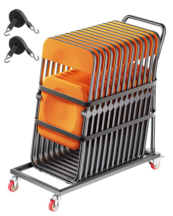 Folding Chair Rack, 300 LBS Capacity, L-shape Vertical Placement Chair Cart for 25 Chairs, Heavy-duty Metal Chair Storage Dolly with Rubber Wheels, Multi-Function Chair Holder, Matte Black