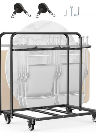 Folding Chair Rack, 400 LBS Capacity, Heavy-duty Chair Cart for 5 Tables+14 Chairs, Chair Storage Dolly Chair Holder w/ Swivel Casters and Locking Wheels,for Party Event,Hotel, Matte Black