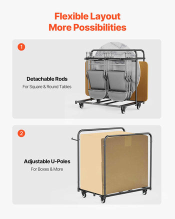 Folding Chair Rack, 400 LBS Capacity, Heavy-duty Chair Cart for 5 Tables+14 Chairs, Chair Storage Dolly Chair Holder w/ Swivel Casters and Locking Wheels,for Party Event,Hotel, Matte Black
