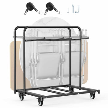 Folding Chair Rack, 400 LBS Capacity, Heavy-duty Chair Cart for 5 Tables+14 Chairs, Chair Storage Dolly Chair Holder w/ Swivel Casters and Locking Wheels,for Party Event,Hotel, Matte Black