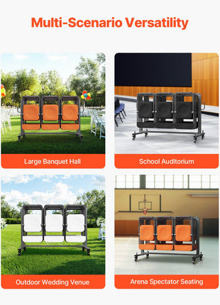 Folding Chair Rack, 400 LBS Capacity, Heavy-duty Chair Cart for 42 Chairs or 12 Tables, Multi-Function Chair Storage Dolly with Rubber Wheels and Holders, Large Chair Holder, Matte Black