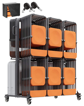 Folding Chair Rack, 800 LBS Capacity, Heavy-duty Chair Cart for 84 Chairs/ 12 Tables+42 Chairs, Dual-layer Chair Storage Dolly with Rubber Wheels and Holders, Large Chair Holder, Matte Black