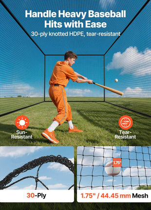 Baseball Batting Cage, 41.7 x 12.8 x 10.1 FT Freestanding Portable Batting Cage, Hitting Cages with 30-Ply Knotted HDPE & Carabiner Hooks, Battings Cages Netting for Indoor, Outdoor (NET ONLY)