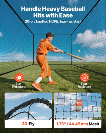 Baseball Batting Cage, 41.7 x 12.8 x 10.1 FT Freestanding Portable Batting Cage, Hitting Cages with 30-Ply Knotted HDPE & Carabiner Hooks, Battings Cages Netting for Indoor, Outdoor (NET ONLY)